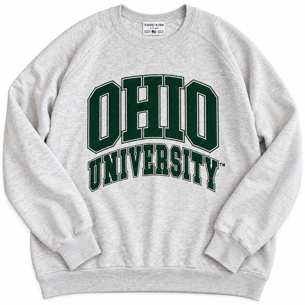 Ohio University Crewneck Sweatshirt L Where I’m From Gray Green Made USA